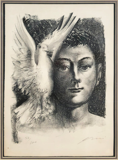 AARON ESLER Face with Dove Portrait, 1985 - Signed