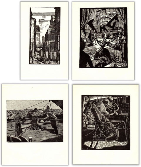Bundle- 4 Assorted Various Artists Woodcuts from the Gutenberg Publishing Co.