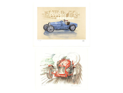Bundle- 2 Assorted Vintage Automobile Signed Lithographs