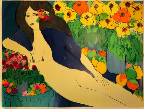 WALASSE TING Reclining Nude with Flowers, 1978