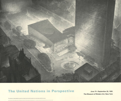 HUGH FERRISS United Nations Headquarters, New York, Aerial Perspective from the Southwest, 1995