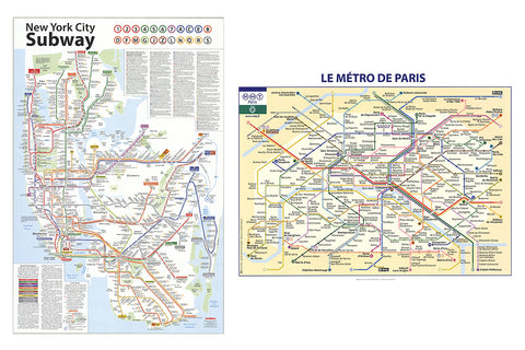 Bundle- 2 Assorted Various Artists NYC and Paris Metro Maps