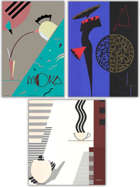 Bundle- 3 Assorted Lepas Art Deco style Serigraphs