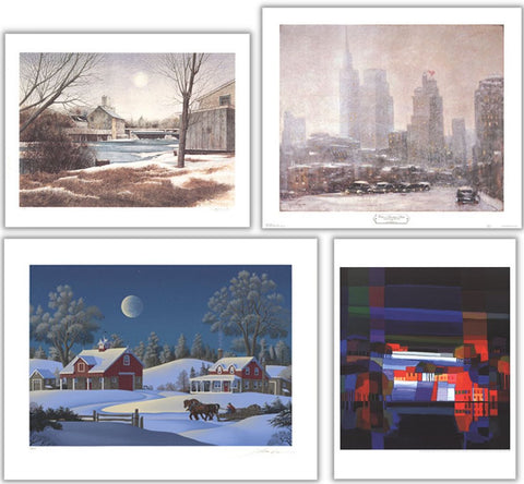 Bundle- 4 Assorted Winter Scenes Posters and Lithographs