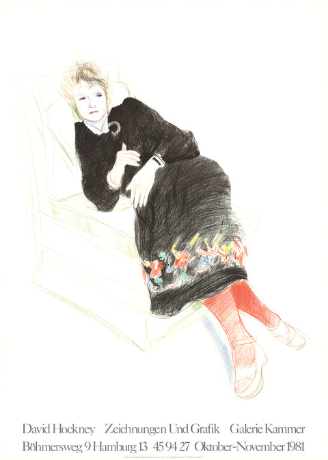 DAVID HOCKNEY Portrait of Celia In A Black Dress With Colored Border, 1981