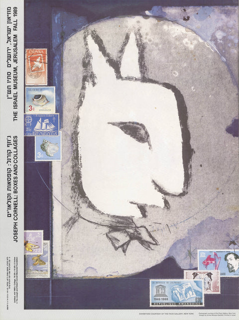 ARTIST UNKNOWN Untitled, Mid 1960's 24 x 18 Poster 1989 Contemporary White, Black, Blue Rabbit, Scarf, Stamps