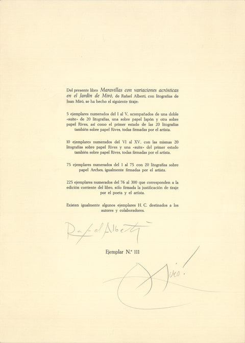 JOAN MIRO Maravillas con Varaciones Acrósticas en el Jardìn de Miró, 1975 - Signed