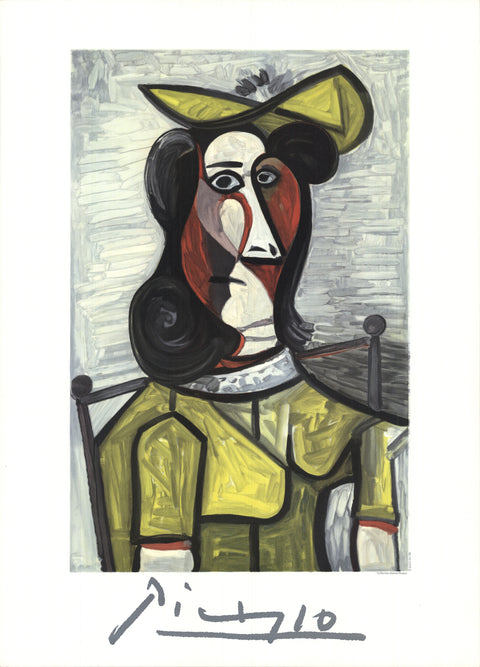 PABLO PICASSO Portrait de Femme au Chapeau et a la Robe Vert Jaune, 1982