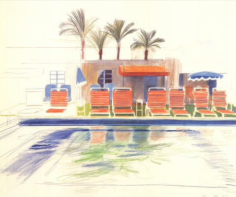 DAVID HOCKNEY Eight Sunchairs by a Pool, 1996