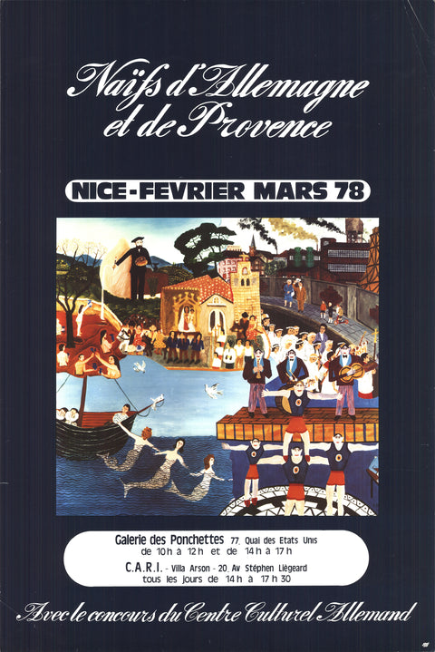 ARTIST UNKNOWN Naifs D'Allemagne et de Provence 23.5 x 15.75 Poster 1979 Folk Art Multicolor, Black